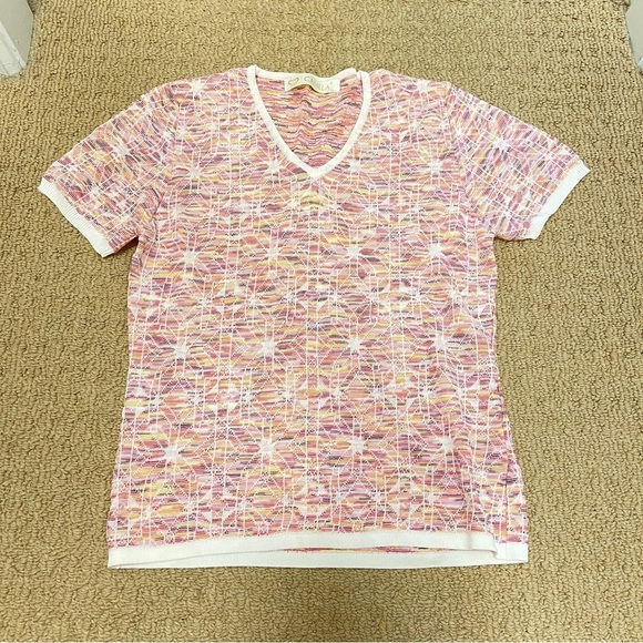 Vintage Camela Geometric Rainbow Knit V-Neck Tee Pink - Picture 11 of 13